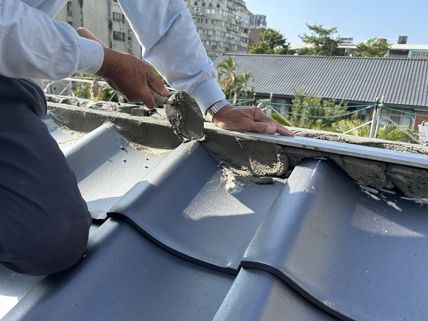 中脊第一層打底、面戶泥作